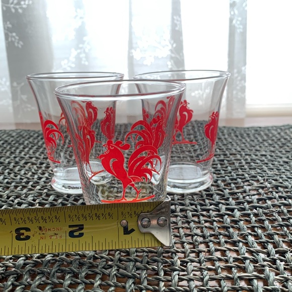 Set of 3 MCM Vintage Anchor Hocking Red Rooster Juice Shot Glasses - Picture 8 of 9